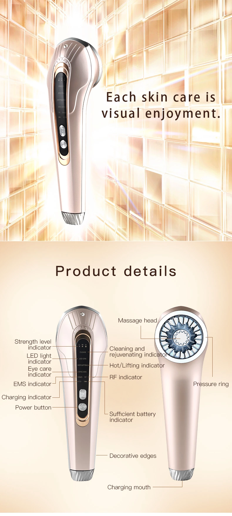 Sain portable radio frequency rf red light facial beauty massager instrument high frequency beauty instrument