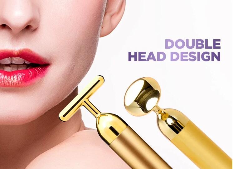 beauty bar 24k golden pulse facial 24k gold t shaped face thin Face facial massage vibrator t shape