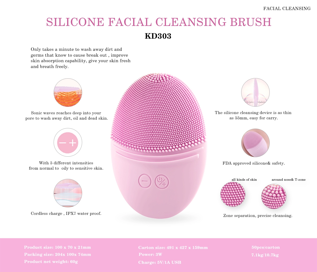 2020 Top quality Best sale face clean brush Ultra-thin sonic face cleansing brush instrument