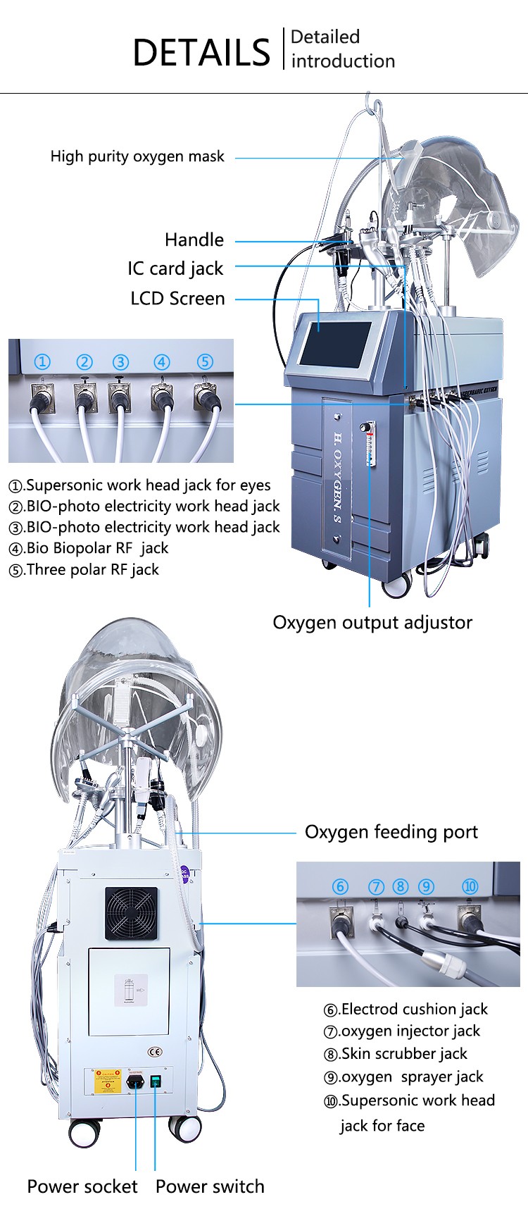 High quality Professional 13 in 1 oxygen therapy equipment oxygen mask oxygen hyperbaric facial machine Professional