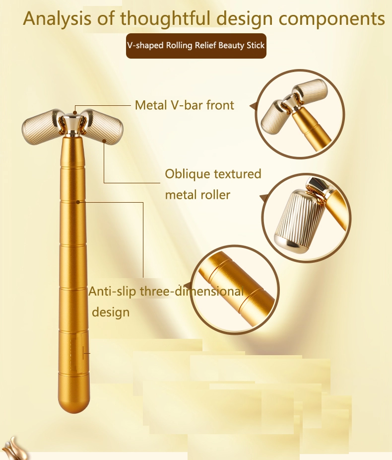 Sainbeauty V shape face-lifting instrument massage  roller  massage stick golden stick thin Gold Face Massager