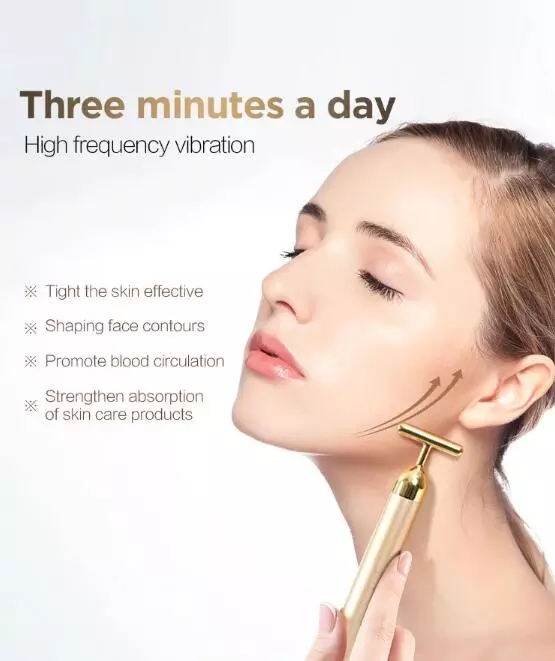 beauty bar 24k golden pulse facial 24k gold t shaped face thin Face facial massage vibrator t shape