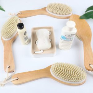 Oval-Shaped Wooden Body bath brush with handle Boar Bristle brush body wash for exfoliating