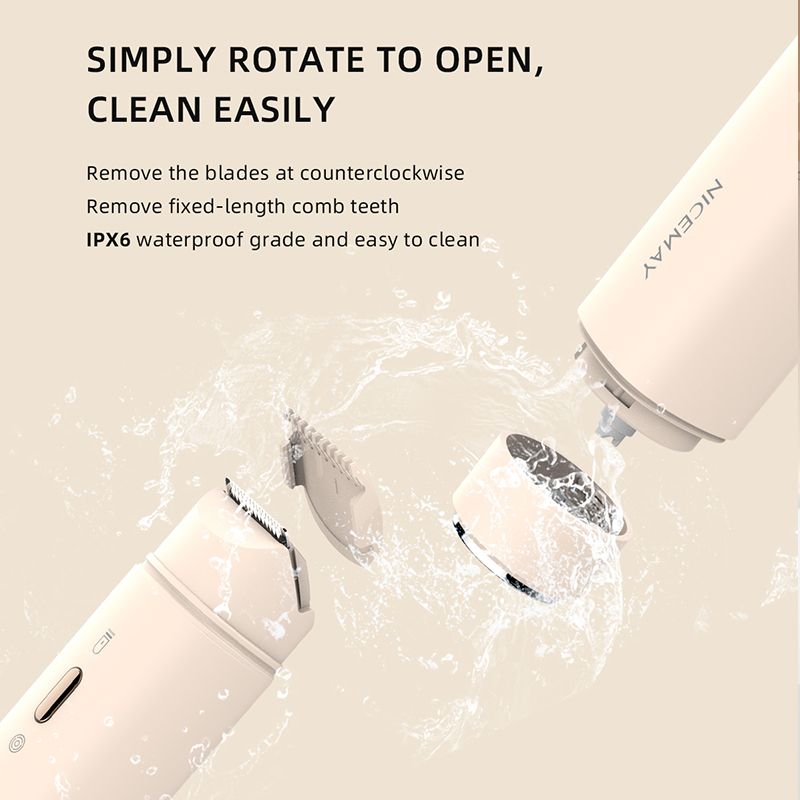 Nicemay 2 in 1 Dual Head Bikini Trimmer IPX6 Waterproof Wet Dry Use Women Electric Shaver Facial Hair Remover