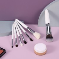 7PCS White Makeup Brush Set with Glitter Cosmetic Bag – Low MOQ Private Label for Beauty Brands