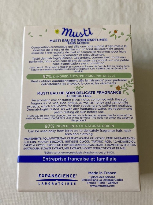 Mustela Musti Eau De Soin Spray Baby Cologne and Perfume Alcohol- Fragrance