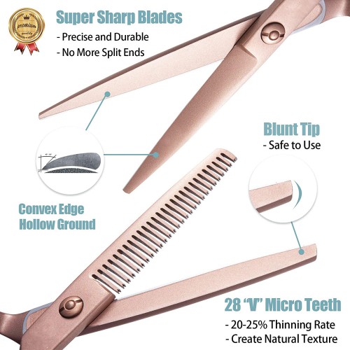 5.5 Inch Professional ( Rose Gold ) Hair Cutting Shears/Scissors and Barber Thinning/Texturing Scissor for Female & Male Barber