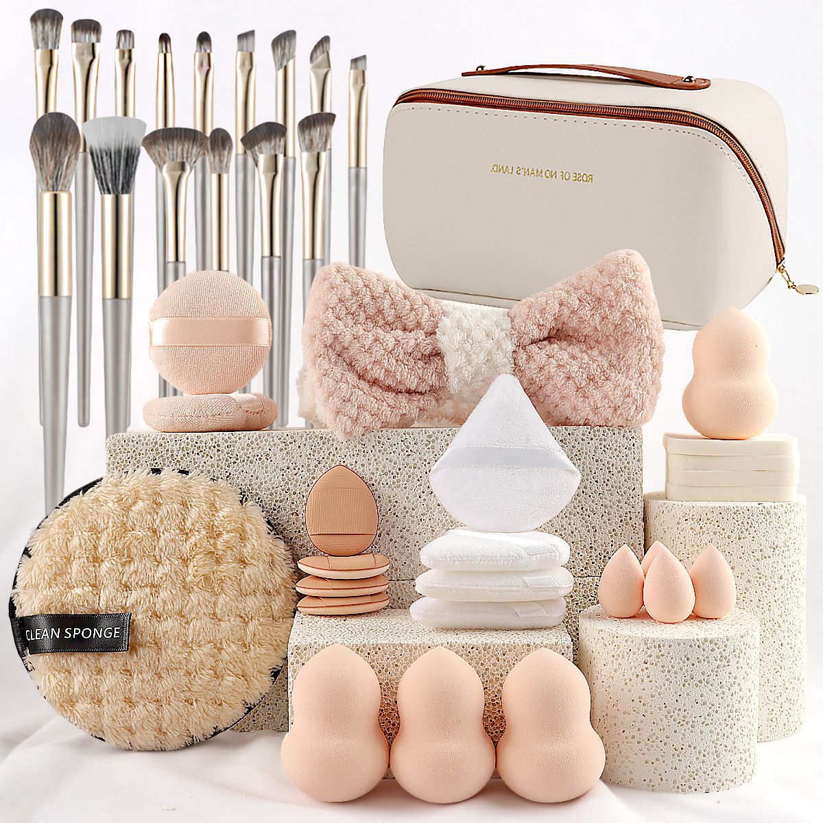 Professional Makeup Brush & Beauty Sponge Set with Cosmetic Bag | OEM Private Label Available