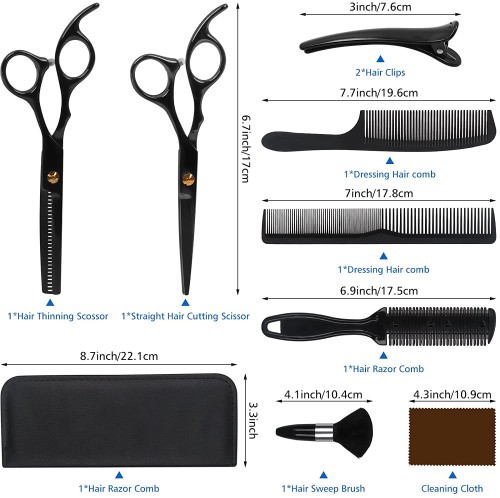 Hair Cutting Scissors-12 Pcs Hair Scissors Professional with Stainless Steel Thinning Scissors-Comb-Cape and Clips Hair Shear