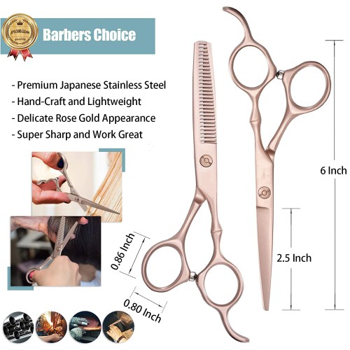 5.5 Inch Professional ( Rose Gold ) Hair Cutting Shears/Scissors and Barber Thinning/Texturing Scissor for Female & Male Barber