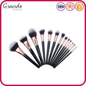 13pcs multi purpose wholesale factory brown white hair rose gold ferrule black wood handle brush makeup set cosmetic tools