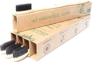 4 Pack Medium Soft Charcoal Bristles Biodegradable Wooden Handle BPA Free Eco Friendly Bamboo Toothbrush