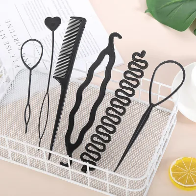 6 PCS Hair Loop Tool Set with 2PCS French Braid Tool Loop 1PCS Elastic Hair Rubber Bands Remover Cutter 1PCS Rat Tail Comb Metal