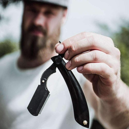 FULL BLACK HIGH QUALITY Barber single blade wood handle straight shaving razor for man