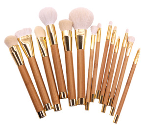 Goat hair 15pcs gold color high quality makeup brushes set in PU bag Customized Brushes Makeup