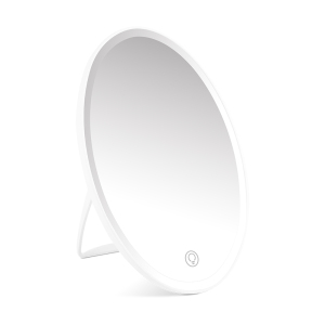 hot selling oval rechargeable smart touch screen standing adjustable 3 brightness vanity desktop led light makeup mirror