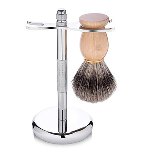 Pure Badger Hair Shaving Brush and Chrome Razor Stand Shaving Set