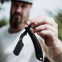 Wooden Handle Barber Razors 13cm Clip Blue and Black