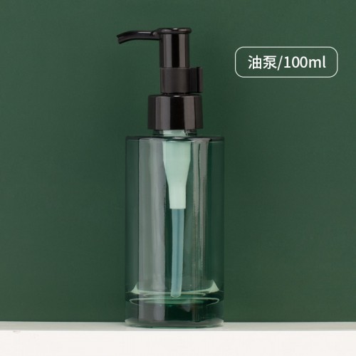 Green Cylinder Thick Bottom Skincare Glass Packaging Set. Cosmetic Products Bottles