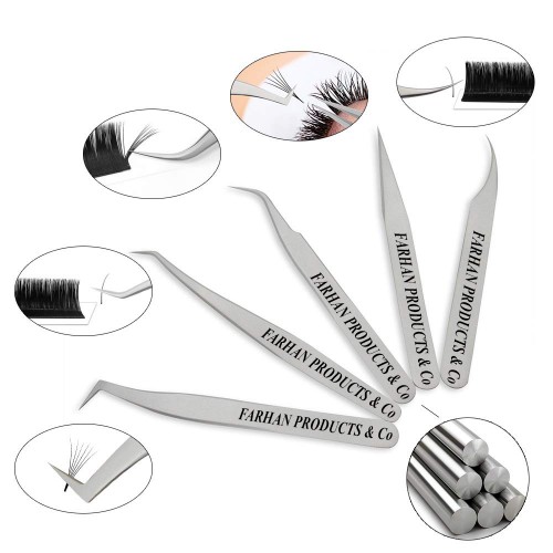 Eyelash Extension Tweezers Set Eyelash Applicator Tool Curved and Straight pointed Tweezer Lash Extension Stainless Steel-Matte