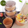 100% Eco Friendly Disposable Kraft Paper Salad Bowl With Lid