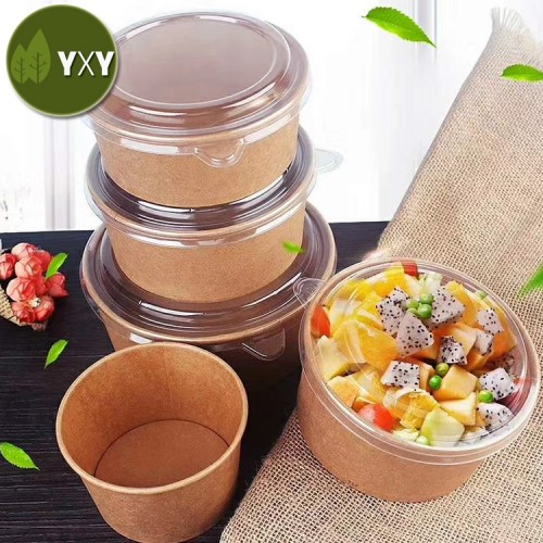 100% Eco Friendly Disposable Kraft Paper Salad Bowl With Lid