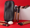 Professional 14pcs Wood Handle Makeup Brush Set with Leather Case Luxury Walnut Cosmetic Brushes including Curved Powder & Bent Eyeliner Brush Private Label