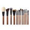 Professional 14pcs Wood Handle Makeup Brush Set with Leather Case Luxury Walnut Cosmetic Brushes including Curved Powder & Bent Eyeliner Brush Private Label