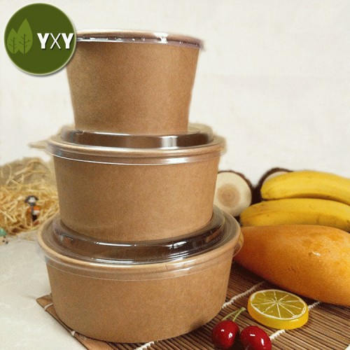 100% Eco Friendly Disposable Kraft Paper Salad Bowl With Lid