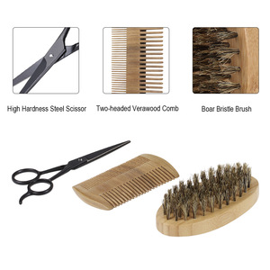 3Pcs/set Boar Bristle Mens Shaving Brush Beard Comb and Scissor Kit With Customized Logo