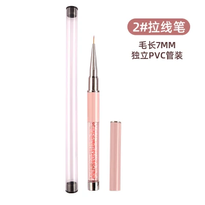 5/7/9/11/13/15mm Rhinestones Handle UV Gel Acrylic Tips Grid Stripes Nails Art Drawing Pen Painting Tools Nail Liner Brush