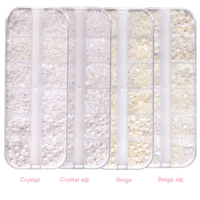 Ab Nail Rhinestones Mermaid Pearl 3D Nail Art Pearl Crystals Flat Bottom Half Round Mixed Size Nails Art Decorations