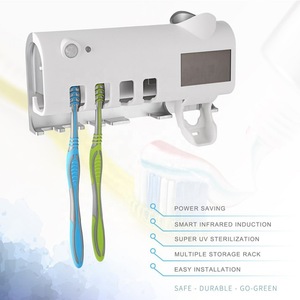 Amazon Top Seller 2019 Auto Electric Solar Toothbrush Sterilizer Holder UV Light Toothbrush Sanitizer with Toothpaste Squeezer