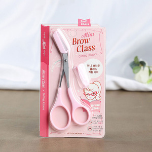 beauty tool makeup trimmer comb pink plastic eyebrow shaping scissors