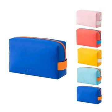 Eco Friendly Blue Customized Makeup Box Large Capacity Women PU Cosmetic Bags