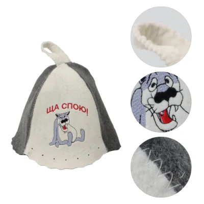 Handcraft Manufacturer Custom Dog Logo Wool Sauna Hat Russia Bath Felt Sauna Hat