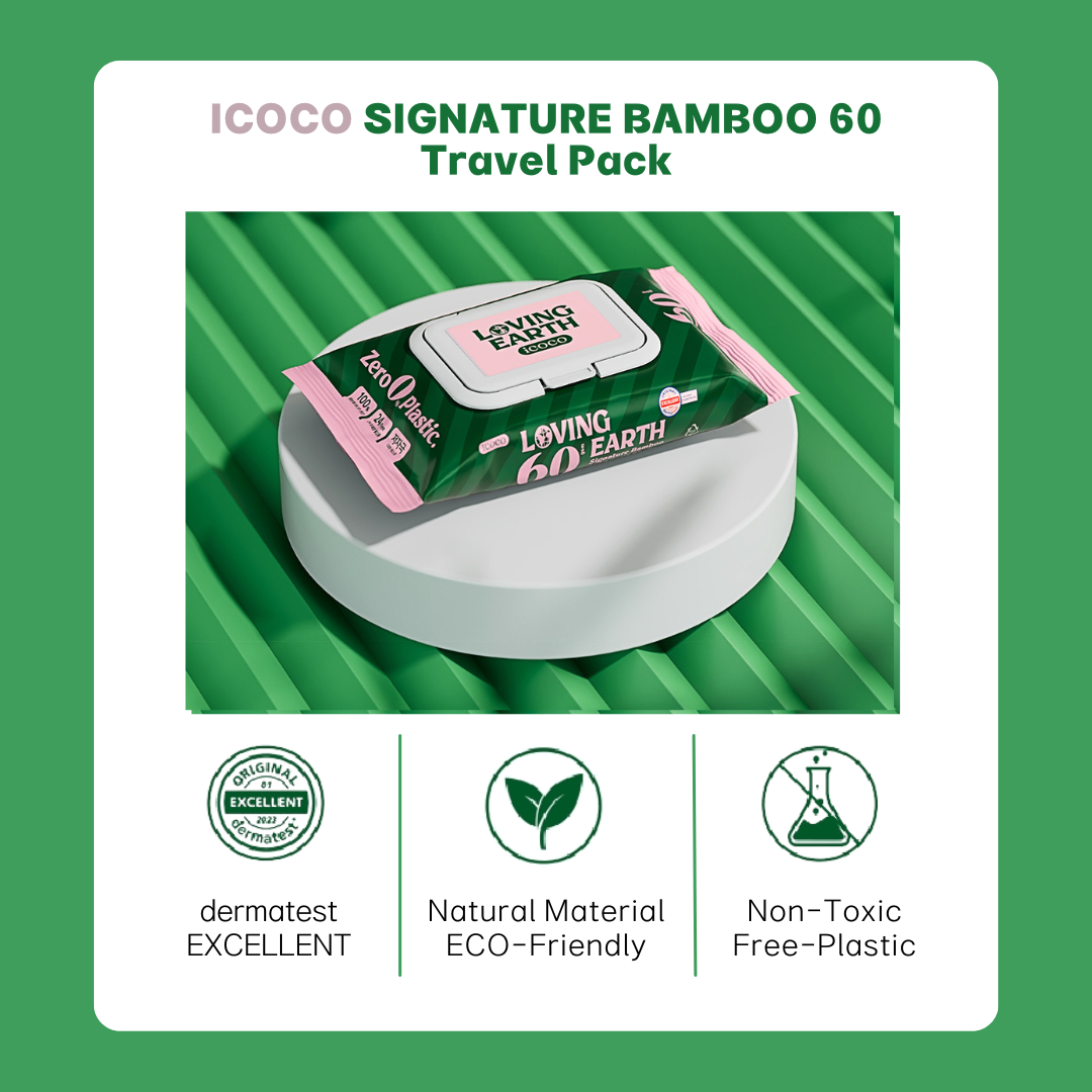 ICOCO Signature Bamboo 60 (Travel Size) Premium WaterWipes Plastic Free Baby Wipes