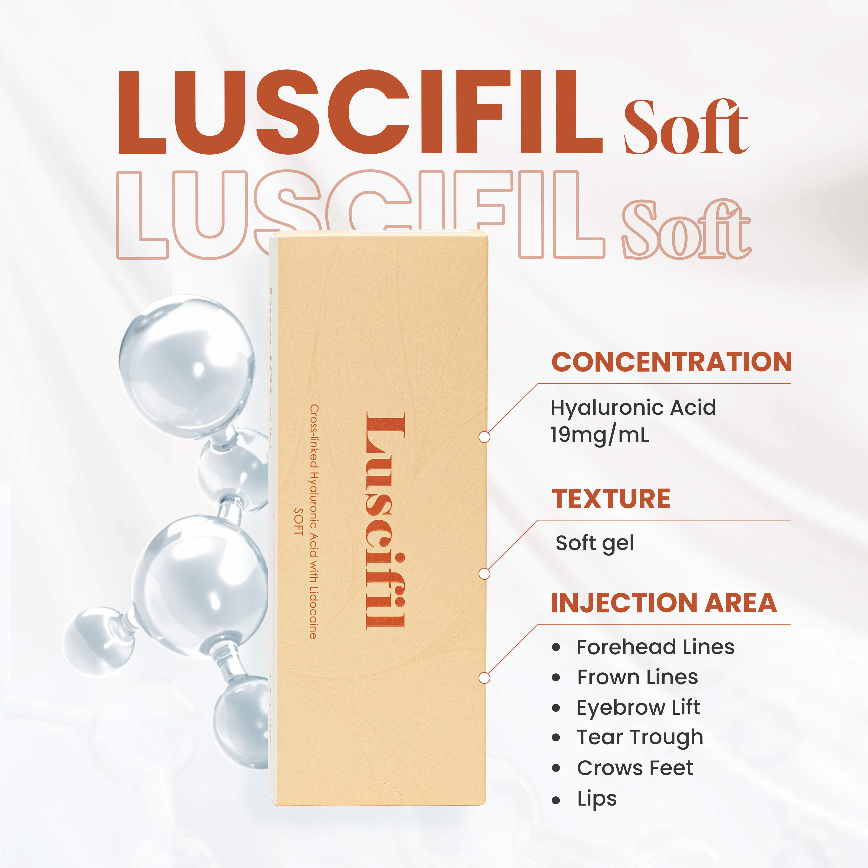 Luscifil Soft Comblement Dermique AH Acide hyaluronique coréen pour les rides du visage, les yeux