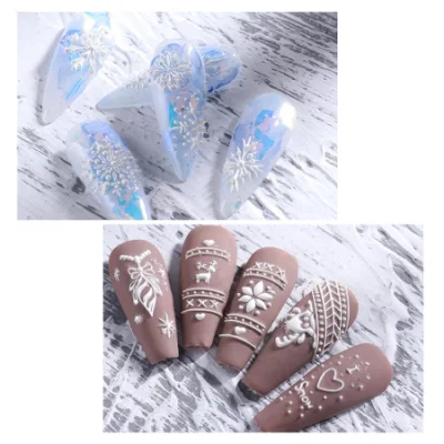 New Nail Stickers Ins Stereo 5D Embossed Christmas Snowflake French Adhesive Nail Stickers