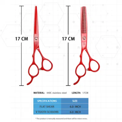 Red Barber Scissors Salon Hair Stylist Clipper Hair Cutting Set