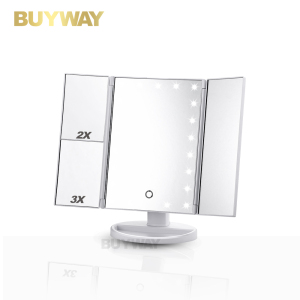 Tri-fold Easehold Vanity Lighted Makeup Mirror with 21 LED Light 1x/2x/3x Magnifying Ultra-thin Portable 180 and 90 Rotation