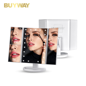 Tri-fold Easehold Vanity Lighted Makeup Mirror with 21 LED Light 1x/2x/3x Magnifying Ultra-thin Portable 180 and 90 Rotation