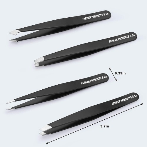 Professional Stainless Steel Tweezers Best Tweezers for Eyebrows Ingrown Hair Splinter Blackhead Tick Remover Pack of 4