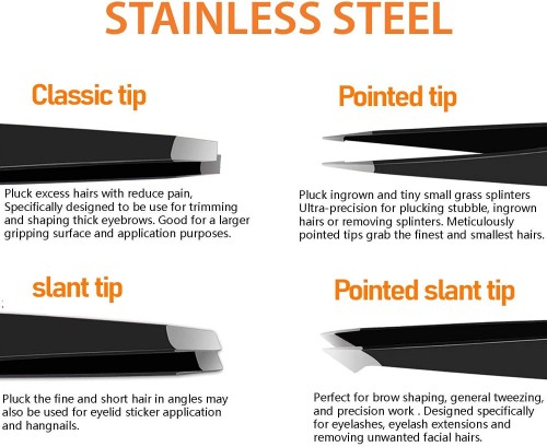 Professional Stainless Steel Tweezers Best Tweezers for Eyebrows Ingrown Hair Splinter Blackhead Tick Remover Pack of 4