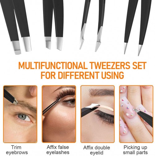 Professional Stainless Steel Tweezers Best Tweezers for Eyebrows Ingrown Hair Splinter Blackhead Tick Remover Pack of 4