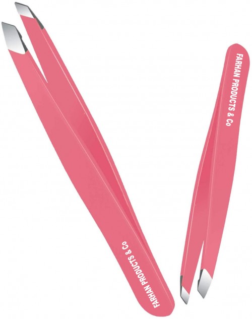 Stainless Steel Slant Tip Tweezers Professional Eyebrow & Eyelash Tweezers for Your Daily Beauty Routine ( Red )