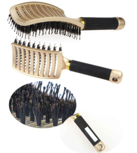 Amazon hot Wholesale Customized LOGO Curved Vented Detangling Wave Brush Boar Bristle Hair Brush with nylon bristle