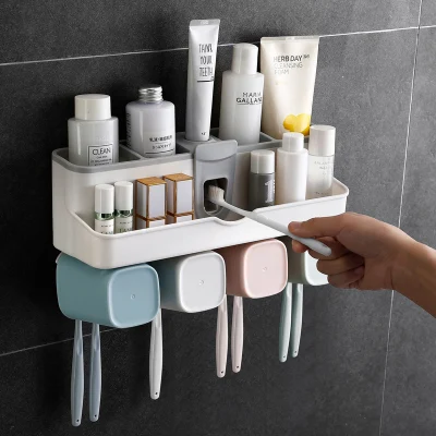 Bathroom Use Multi-Function Toothbrush Holder Wall Mount B533 Cups Toothbrush Holder Automatic Toothpaste Dispenser