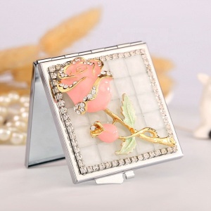 Compact Mirror Double Side Folding Square Jeweled Pocket Mirror Customized