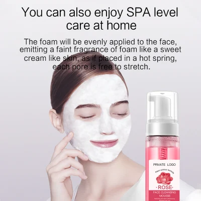 Face Wash Natural Organic Skin Care Rose Mousse Cleansing Foam Facial Cleanser Private Label